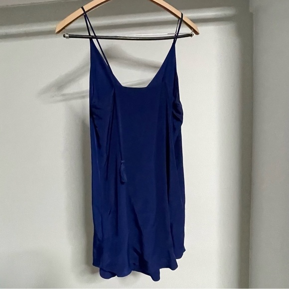 Beach Wear Slip Dress Vacation Lined Loose Fit Mini Deep Blue V Neck Satiny XS - Picture 7 of 11